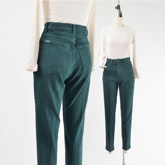 Vintage Denim - Vintage 90s Jordache High Waisted Green Cotton Spandex Skinny Mom Jeans S